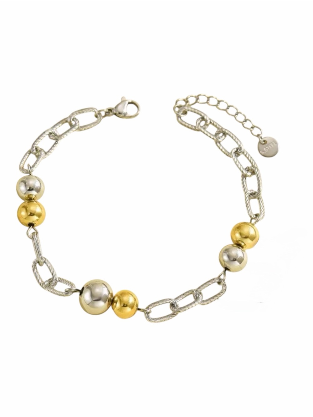 Two-Tone Beaded Oval Link Bracelet NWT 14KT Gold Plated PVD Coated